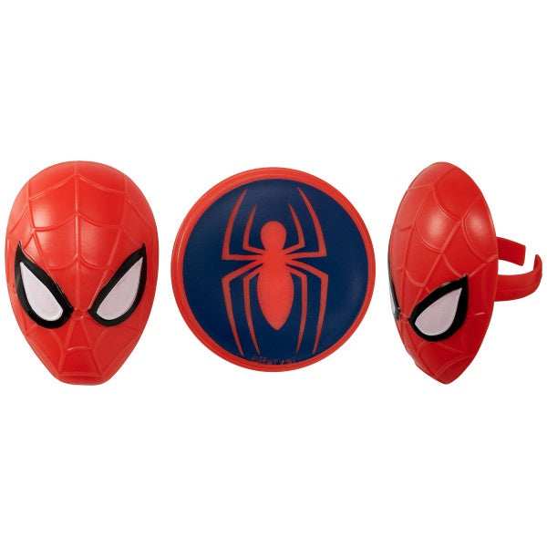 Spiderman - Spider & Mask Cupcake Rings - 12 Rings