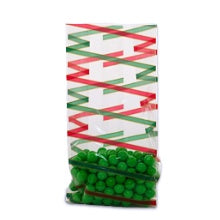 Red & Green Diagonal Stripe Treat Bags - 3.5x2x7.5 - 10 Bags