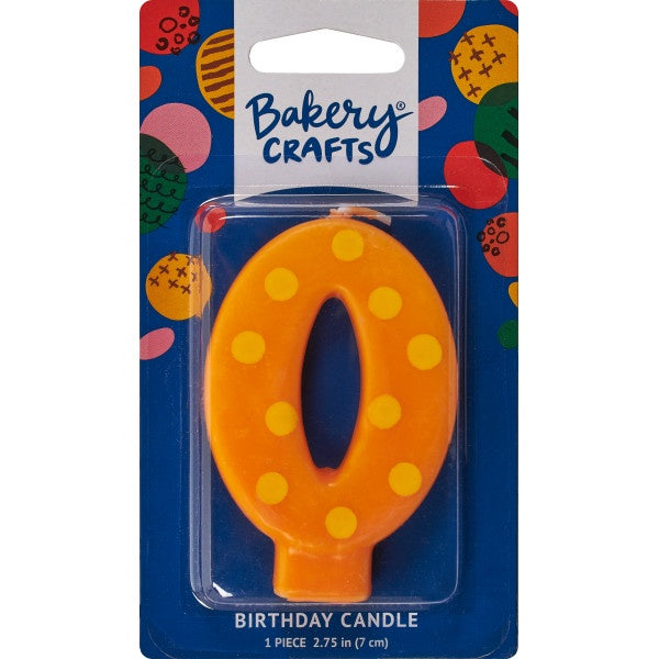 Number Candle - 0 - Orange with Yellow Polka Dots