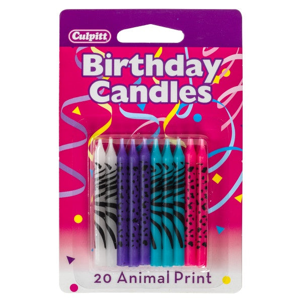 Bright Animal Print Birthday Candles, 20pc