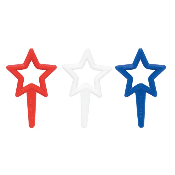 Red, White & Blue Puffy Star Cupcake Picks - 12 Picks