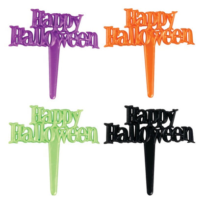Happy Halloween Pearlized Script Cupcake Picks  - 12 Pieces