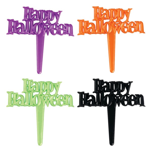 Happy Halloween Pearlized Script Cupcake Picks  - 12 Pieces