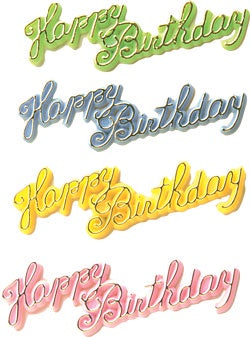 Happy Birthday Scripts - Assorted Colors 4 inch