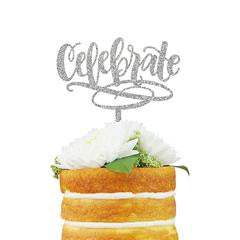 Celebrate Cake Topper in Silver Glitter