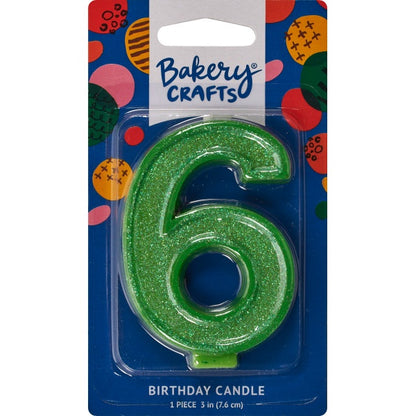 Glitter Number Candle - 6 - Green