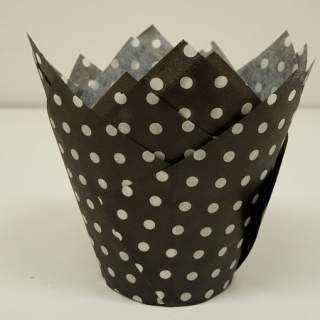 Black, Polka Dot Tulip Cup Cupcake Liners - 24  Tulip Cups
