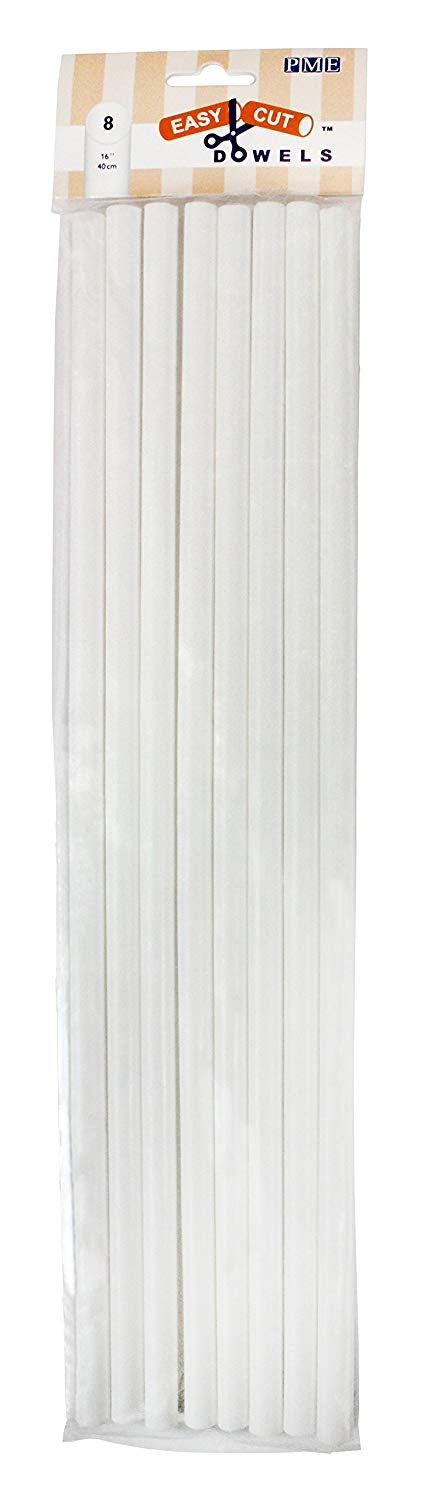 16 Inch, PME White Easy Cut Dowels, 8 Per Package