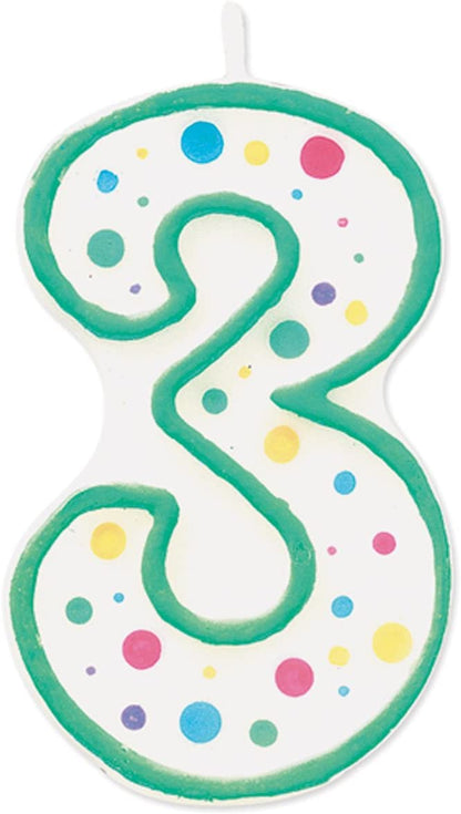 Number Candle - 3 - Green  Polka Dot