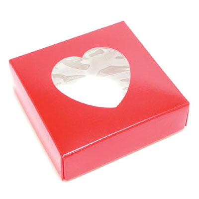 Red Candy Box with Heart Cutout, Half (.5) LB, 2 Piece Box with Separate Top & Bottom