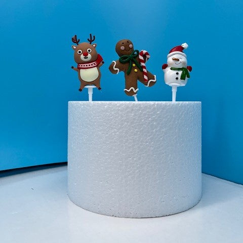 Gingerbread Boy, Santa and Reindeer Cupcake Toppers, 3 Toppers