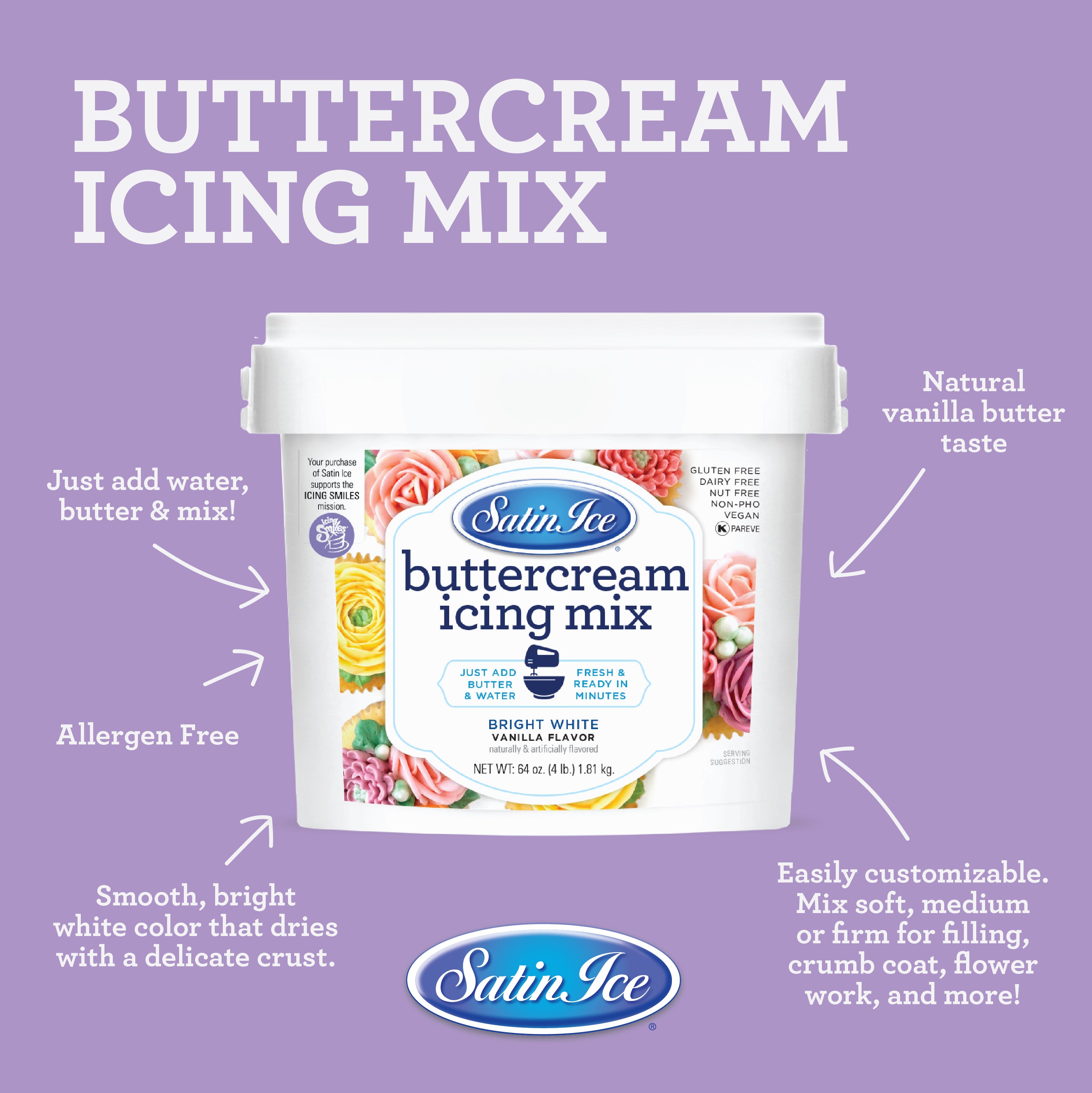 2lbs Buttercream Mix, Satin Ice