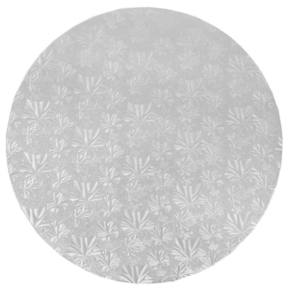 Image of silver cake drum that is 16 inches in diameter