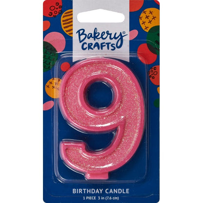 Glitter Number Candle - 9 - Pink
