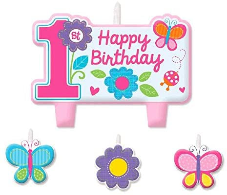 4-Piece 'Garden' Girl 1st Birthday Candle Set