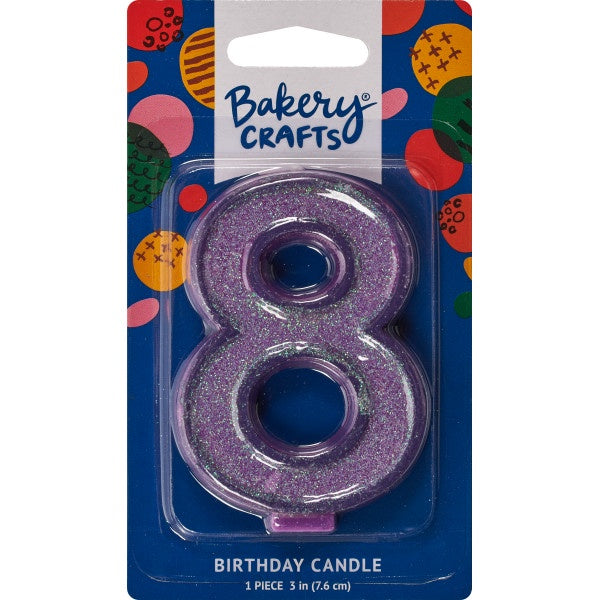 Glitter Number Candle - 8 - Purple