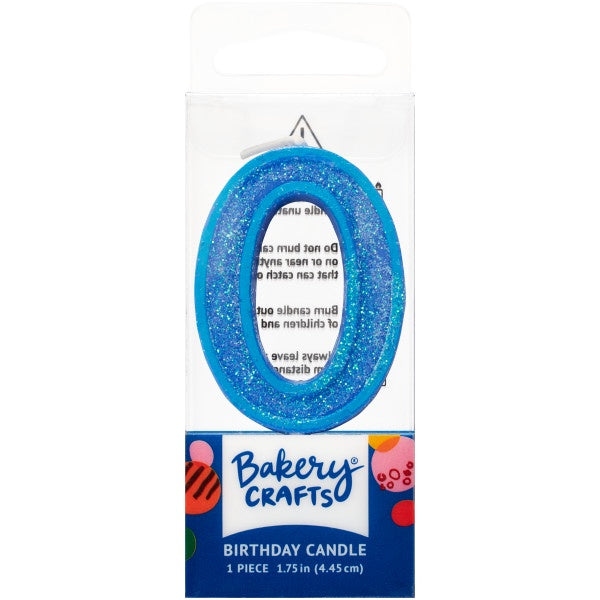 Mini, Number 0, Blue Glitter Candle