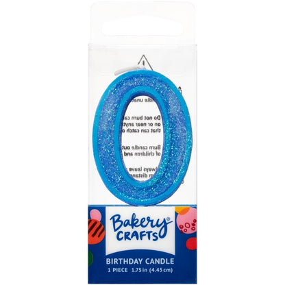 Mini, Number 0, Blue Glitter Candle