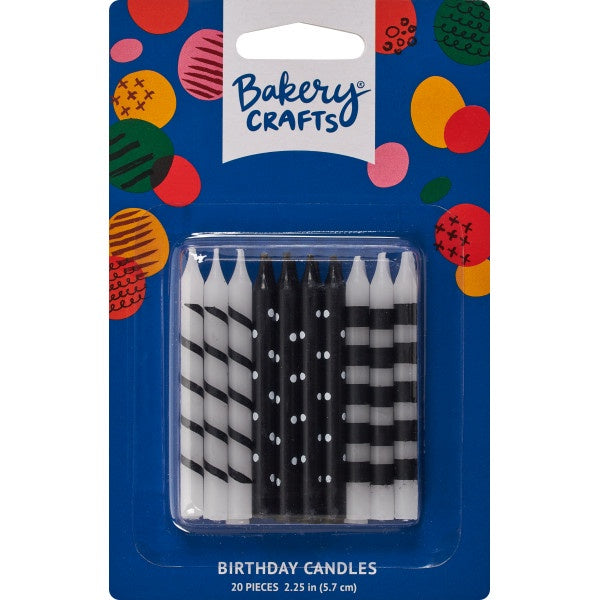 Black and White Stripes and Dots Candles, 20pc