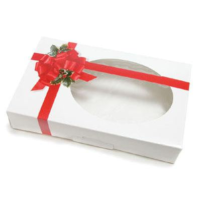 Cookie Box - 5220 - Ribbon & Holly - Window - .5lb - Half lb
