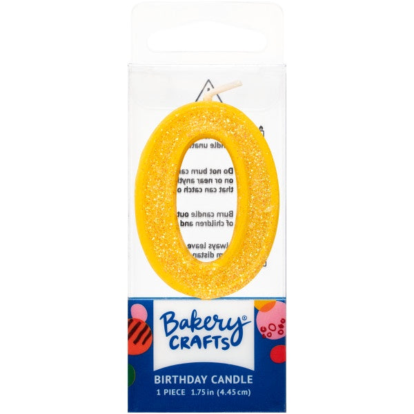 Mini, Number 0, Yellow Glitter Candle