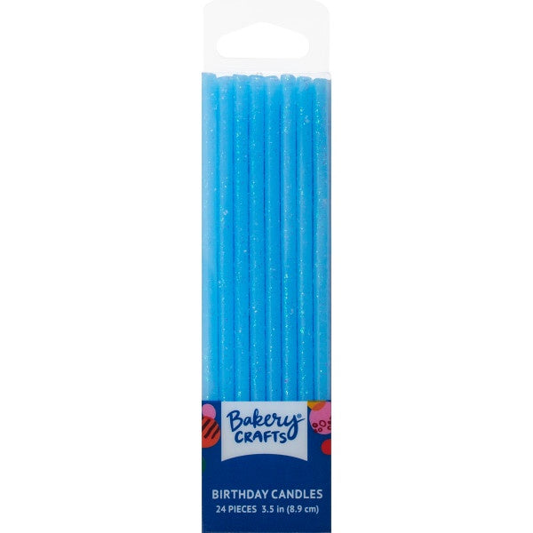 Slim Glitter Candles - Blue, 24pc