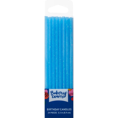Slim Glitter Candles - Blue, 24pc