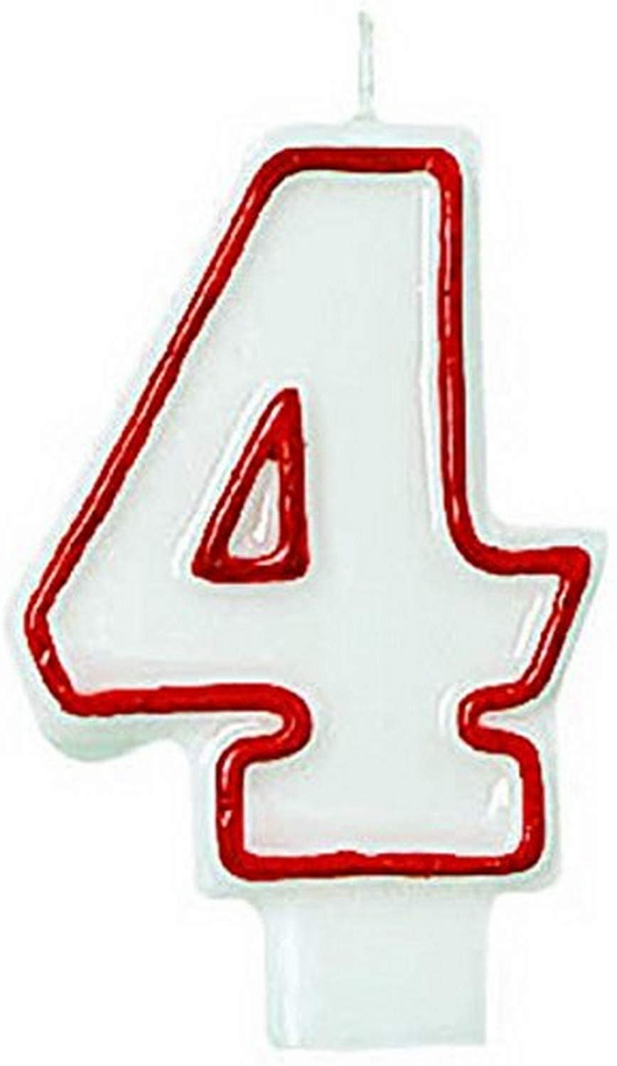 Number Candle - 4 - Red and White