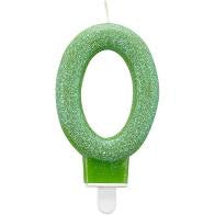 Number Candle - 0 - Green Glitter