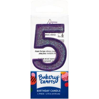 Mini, Number 5, Purple Glitter Candle