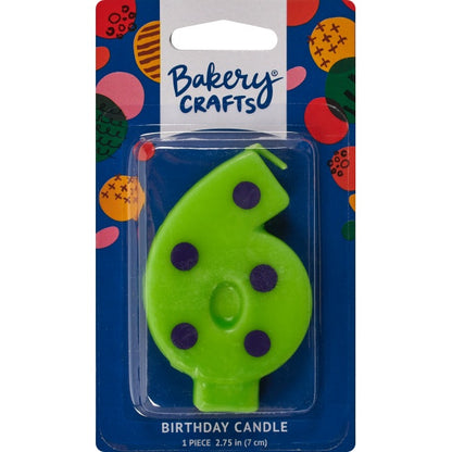 Number Candle - 6 - Green with Purple Polka Dots