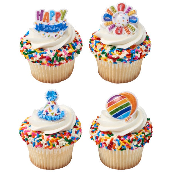 Happy Birthday Cupcake Rings - 12 Cupcake Rings