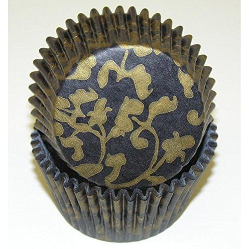 Black with Gold Vine Pattern, Standard Size Bake Cups - 50ish Cupcake Liners