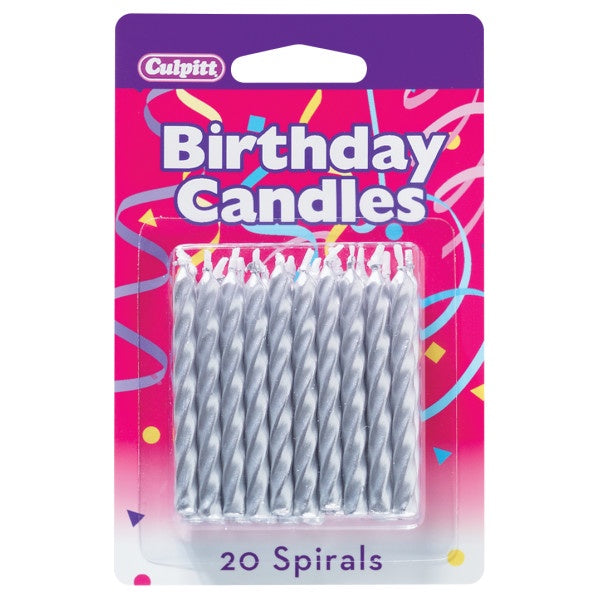 Silver Spiral Birthday Candles - 20pc