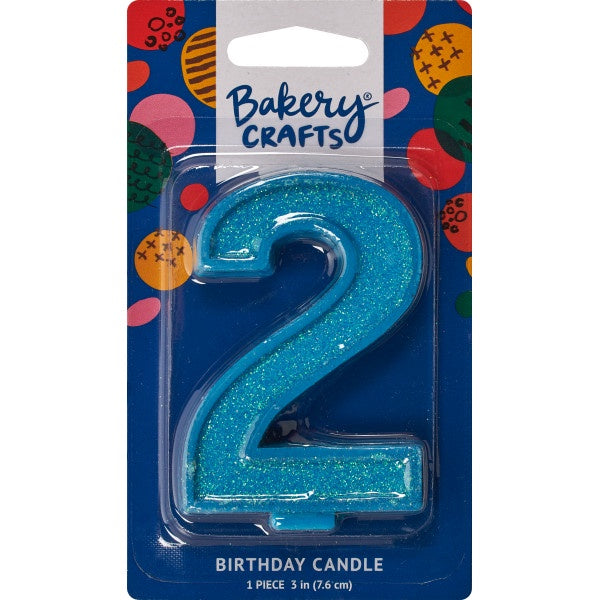 Glitter Number Candle - 2 - Blue