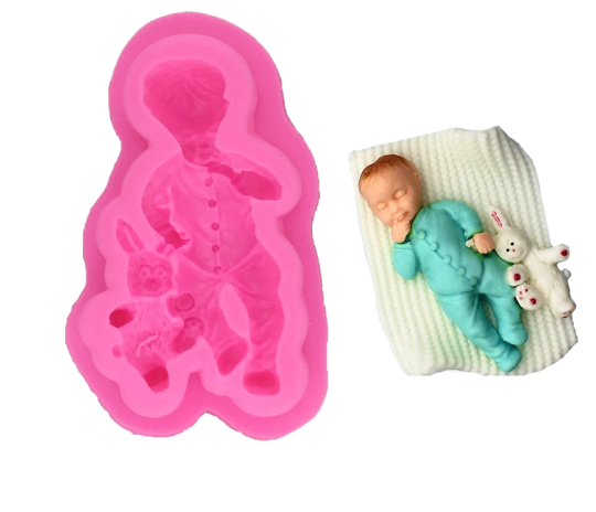 Baby Boy with Bunny Silicone Mold