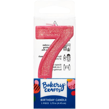 Mini, Number 7, Pink Glitter Candle