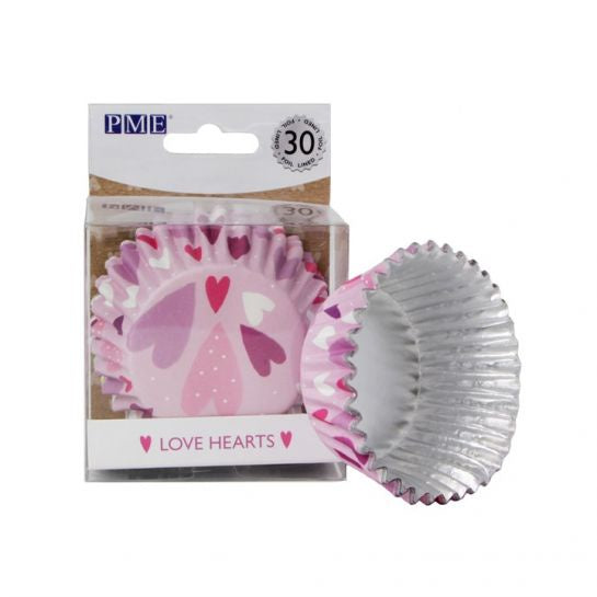 Love Hearts, Foil Lined, Standard Sized Paper Baking Cups - 30 Baking Cups