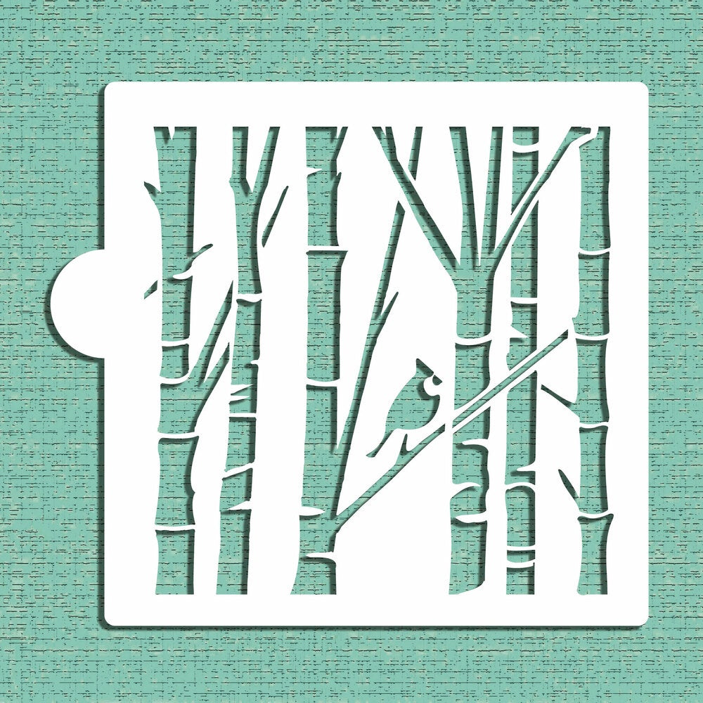 Birch Trees & Cardinal Stencil
