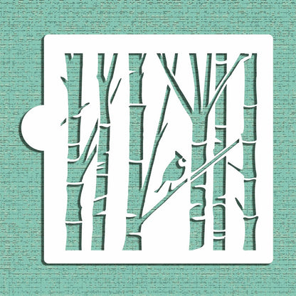 Birch Trees & Cardinal Stencil