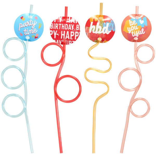 Happy Birthday Straws Cake Topper Set