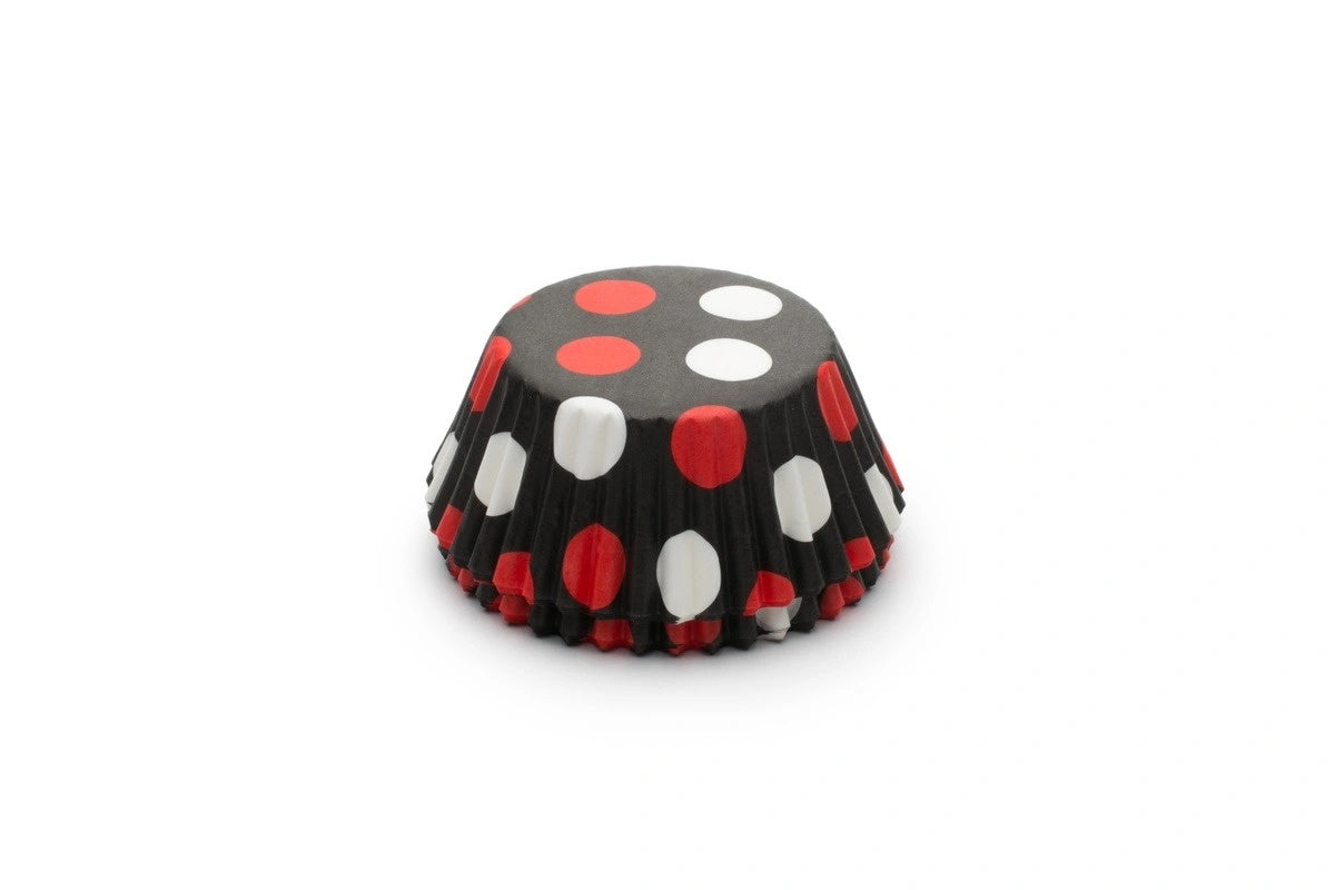Black Cupcake Liners with Red and White Polka Dots - 50 Cupcake Liners