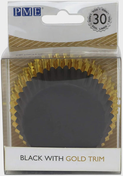 Black Foil Lined Cupcake Liners with Gold Trim - 30 Cupcake Liners