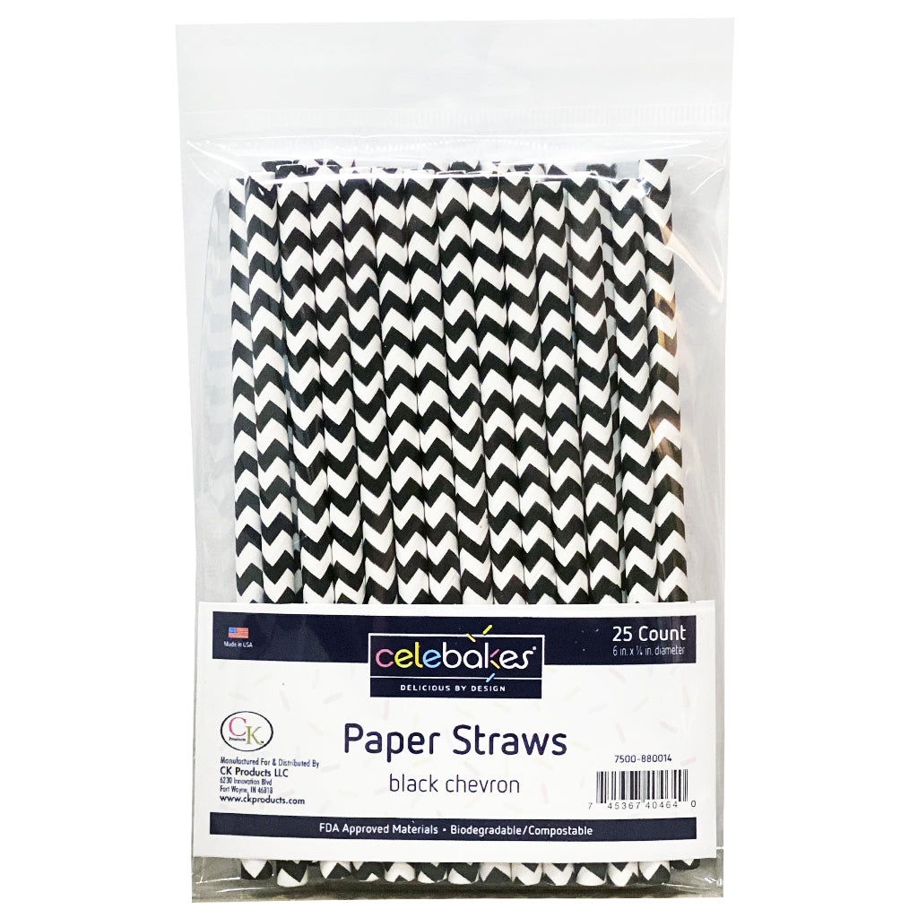 Celebakes Cake Pop Straws - Black Chevron