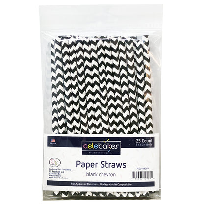 Celebakes Cake Pop Straws - Black Chevron