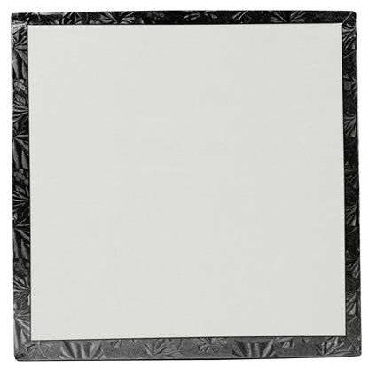 image of the back of a 10 inch black square cake drum that is 1/2 thick