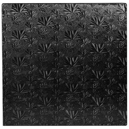 image of a black, 14 inch square cake drum that is 1/2 inch thick