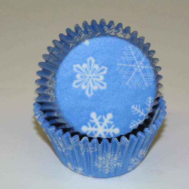 Blue with White Snowflakes, Standard Size Bake Cups - 50ish Cupcake Liners