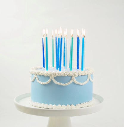 Blue Gradiant Glitter Candles with Candle Holders