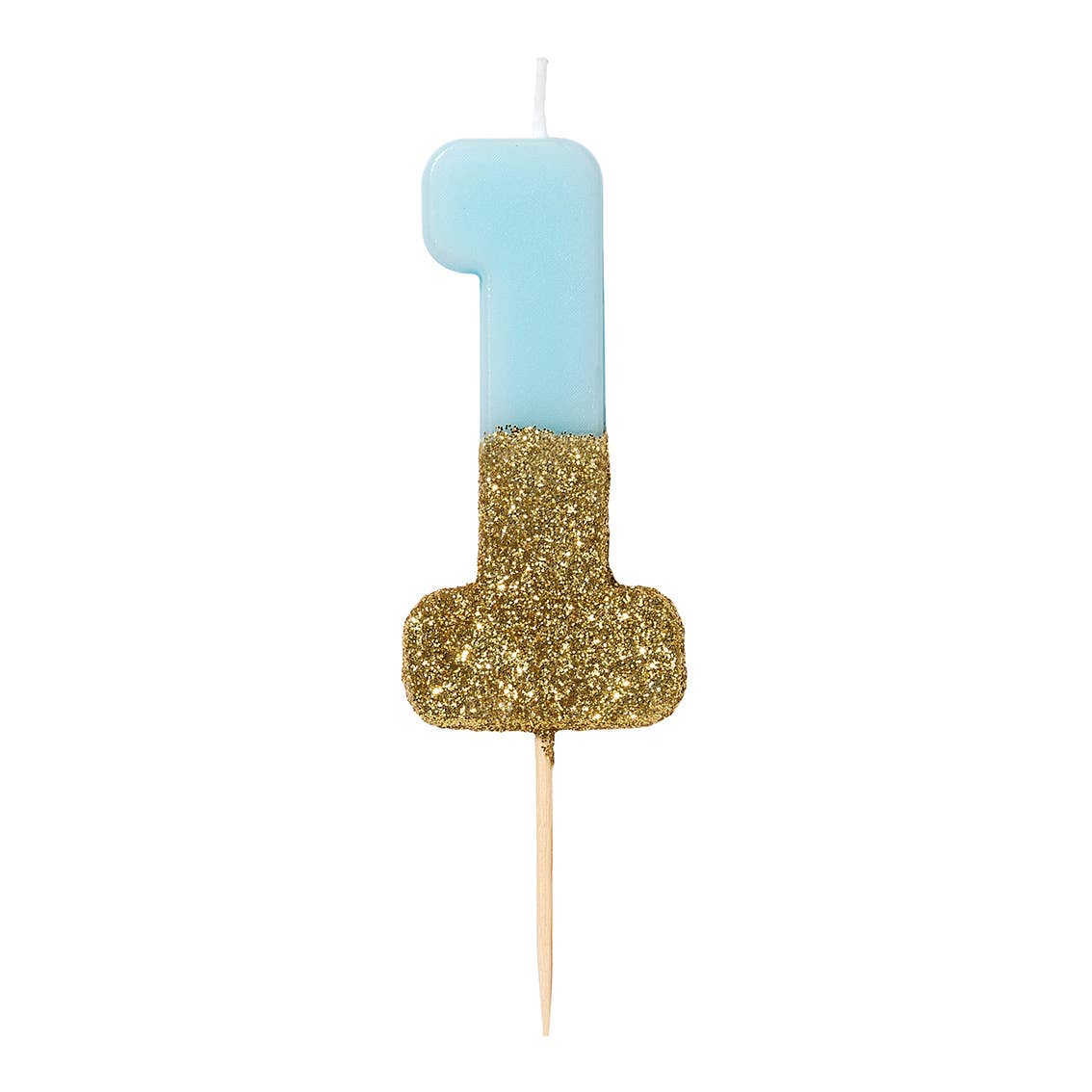 Blue Number 1 Candle with Gold Glitter